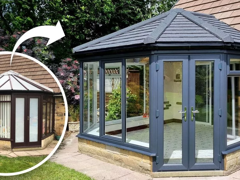 Before and after a solid roof is installed