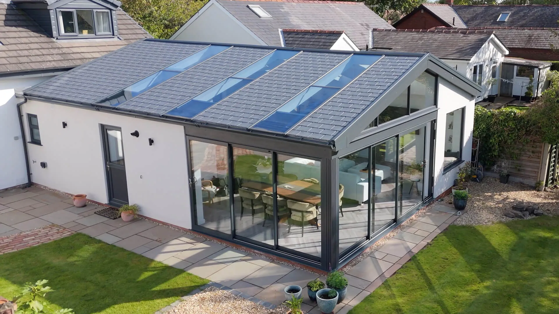 Clearview Living Space with Glass Roof Panels on Tiled Roof