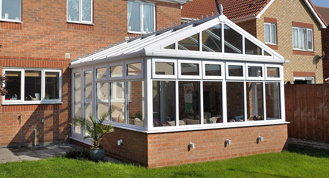 Gable conservatories have an elevated roof that help give this structure a feeling of height Gable conservatories have an elevated roof that help give this structure a feeling of height
